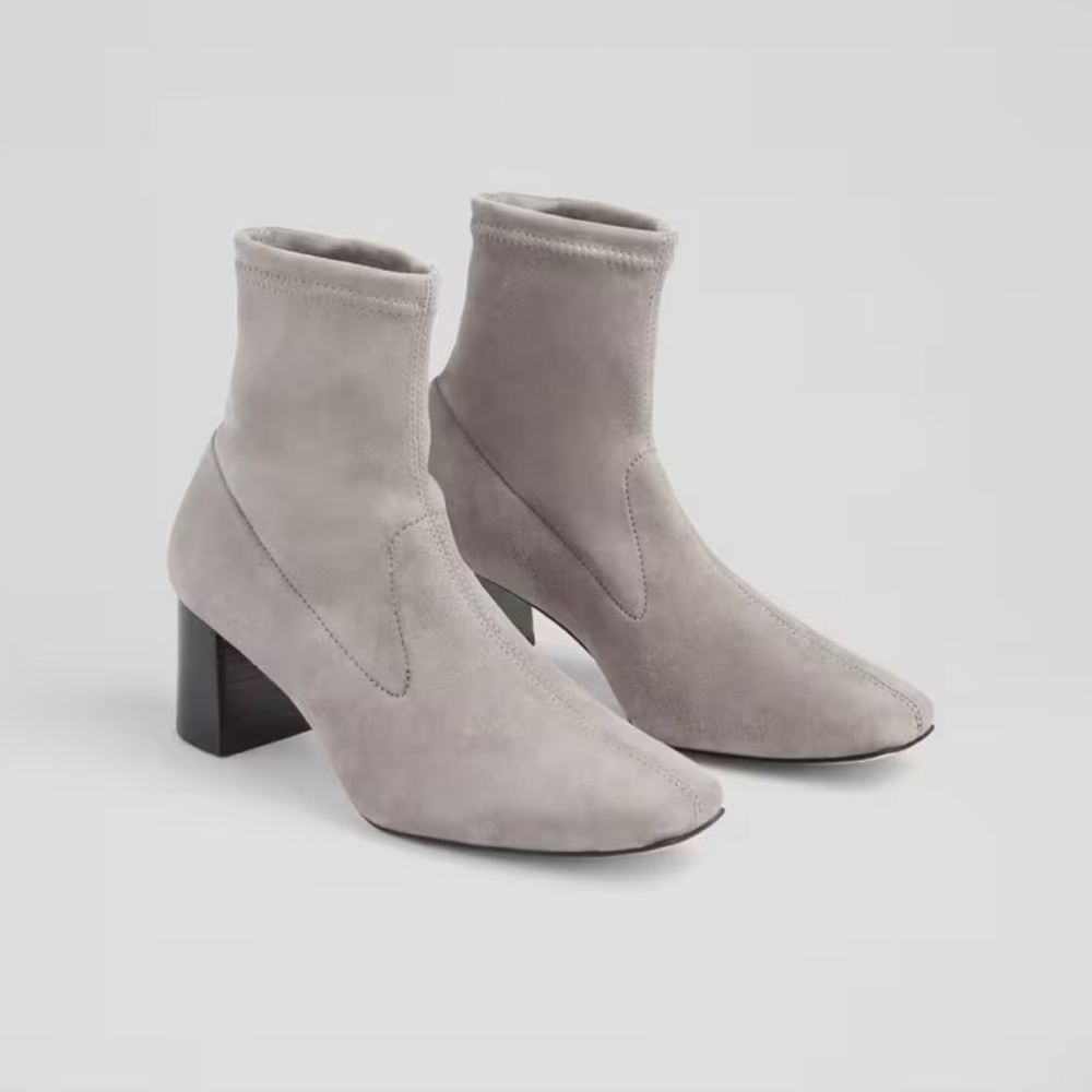 New LK Bennett Amira Ankle Boots Grey Stretch Suede Sz 7
